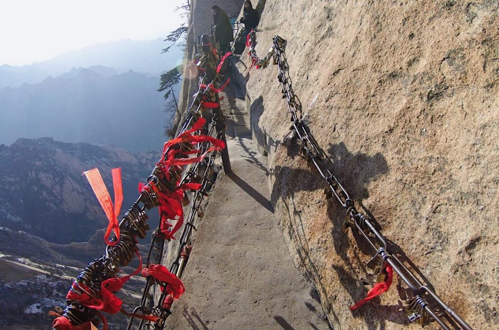 They'll provide a safety harness and ropes to walk on the narrow wooden platform. 30 RMB for harness rental.