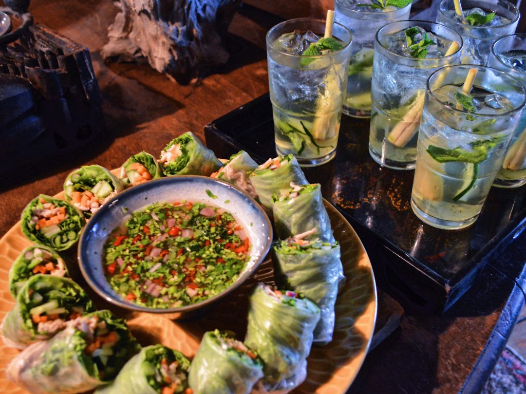 The healthy Vietnamese Spring Roll (left) and refreshing Pandan Aloe Vera cooler (right).